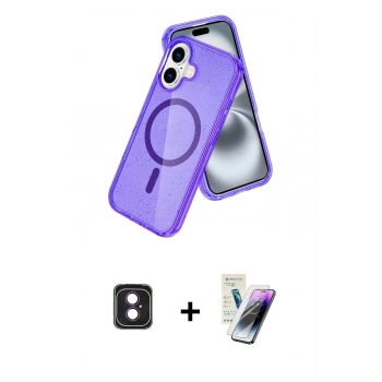 MARSİLYAN™- iPhone 16 Kılıf Nova Asil Prime - Şeffaf Pasifik Cam Ekran Koruyucu + PVD Metal Kamera Lens - PE