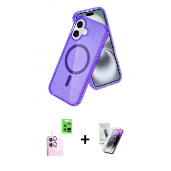 MARSİLYAN™- iPhone 16 Kılıf Nova Asil Prime - Şeffaf Pasifik Cam Ekran Koruyucu + Raze Metal Kamera Lens - PE