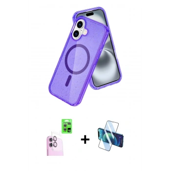 MARSİLYAN™- iPhone 16 Kılıf Nova Asil Prime - Siyah 3D Antistatik Seramik Nano Ekran Koruyucu + Raze Metal Kamera Lens - PE