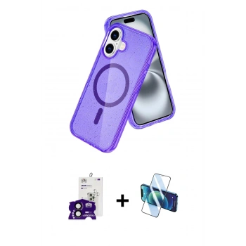 MARSİLYAN™- iPhone 16 Kılıf Nova Asil Prime - Siyah 3D Antistatik Seramik Nano Ekran Koruyucu + Bilvis Titan Kamera Lens - SH
