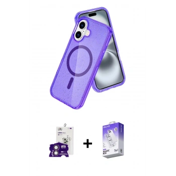 MARSİLYAN™- iPhone 16 Kılıf Nova Asil Prime - Siyah Bilvis 5in1 3D Magic Cam Ekran Koruyucu + Bilvis Titan Kamera Lens - PE