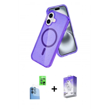 MARSİLYAN™- iPhone 16 Kılıf Nova Asil Prime - Siyah Bilvis 5in1 3D Magic Cam Ekran Koruyucu + Raze Metal Kamera Lens - LT