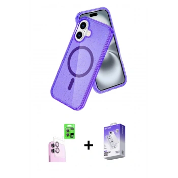 MARSİLYAN™- iPhone 16 Kılıf Nova Asil Prime - Siyah Bilvis 5in1 3D Magic Cam Ekran Koruyucu + Raze Metal Kamera Lens - PE