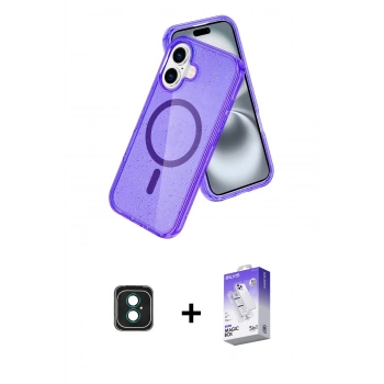 MARSİLYAN™- iPhone 16 Kılıf Nova Asil Prime - Siyah Bilvis 5in1 3D Magic Cam Ekran Koruyucu + PVD Metal Kamera Lens - YL
