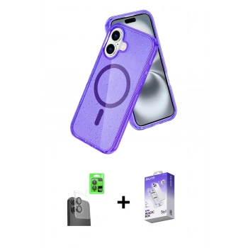 MARSİLYAN™- iPhone 16 Kılıf Nova Asil Prime - Siyah Bilvis 5in1 3D Magic Cam Ekran Koruyucu + Raze Metal Kamera Lens - SH