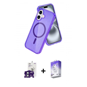 MARSİLYAN™- iPhone 16 Kılıf Nova Asil Prime - Siyah Bilvis 5in1 3D Magic Cam Ekran Koruyucu + Bilvis Titan Kamera Lens - YL