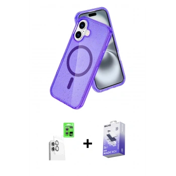 MARSİLYAN™- iPhone 16 Kılıf Nova Asil Prime - Siyah Bilvis 5in1 5D Magic Hayalet Cam Ekran Koruyucu + Raze Metal Kamera Lens - BZ
