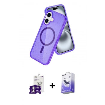 MARSİLYAN™- iPhone 16 Kılıf Nova Asil Prime - Siyah Bilvis 5in1 5D Magic Hayalet Cam Ekran Koruyucu + Bilvis Titan Kamera Lens - PE
