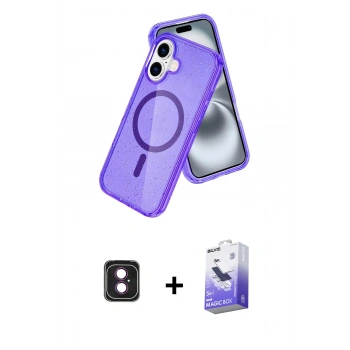 MARSİLYAN™- iPhone 16 Kılıf Nova Asil Prime - Siyah Bilvis 5in1 5D Magic Hayalet Cam Ekran Koruyucu + PVD Metal Kamera Lens - PE