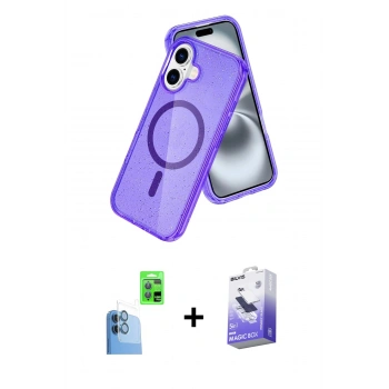 MARSİLYAN™- iPhone 16 Kılıf Nova Asil Prime - Siyah Bilvis 5in1 5D Magic Hayalet Cam Ekran Koruyucu + Raze Metal Kamera Lens - LT