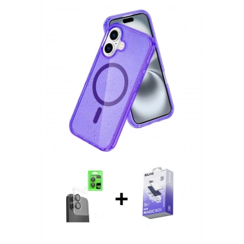 MARSİLYAN™- iPhone 16 Kılıf Nova Asil Prime - Siyah Bilvis 5in1 5D Magic Hayalet Cam Ekran Koruyucu + Raze Metal Kamera Lens - SH