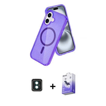 MARSİLYAN™- iPhone 16 Kılıf Nova Asil Prime - Siyah Bilvis 5in1 5D Magic Hayalet Cam Ekran Koruyucu + PVD Metal Kamera Lens - YL