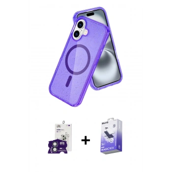 MARSİLYAN™- iPhone 16 Kılıf Nova Asil Prime - Siyah Bilvis 5in1 5D Magic Hayalet Cam Ekran Koruyucu + Bilvis Titan Kamera Lens - YL
