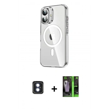MARSİLYAN™- iPhone 16 Kılıf Nova Doku - Şeffaf 360 Full Body Arka Koruyucu + PVD Metal Kamera Lens - MI