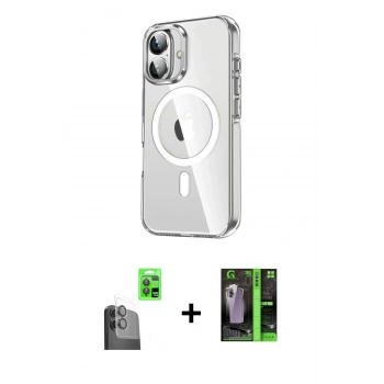MARSİLYAN™- iPhone 16 Kılıf Nova Doku - Şeffaf 360 Full Body Arka Koruyucu + Raze Metal Kamera Lens - SH
