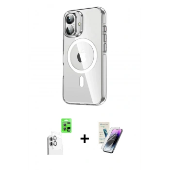 MARSİLYAN™- iPhone 16 Kılıf Nova Doku - Şeffaf Pasifik Cam Ekran Koruyucu + Raze Metal Kamera Lens - BZ