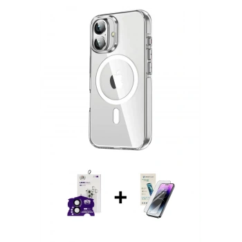 MARSİLYAN™- iPhone 16 Kılıf Nova Doku - Şeffaf Pasifik Cam Ekran Koruyucu + Bilvis Titan Kamera Lens - SH