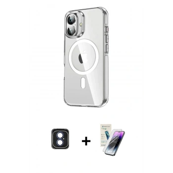 MARSİLYAN™- iPhone 16 Kılıf Nova Doku - Şeffaf Pasifik Cam Ekran Koruyucu + PVD Metal Kamera Lens - MI