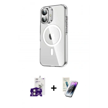 MARSİLYAN™- iPhone 16 Kılıf Nova Doku - Şeffaf Pasifik Cam Ekran Koruyucu + Bilvis Titan Kamera Lens - PE