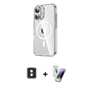 MARSİLYAN™- iPhone 16 Kılıf Nova Doku - Şeffaf Pasifik Cam Ekran Koruyucu + PVD Metal Kamera Lens - PE