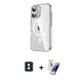 MARSİLYAN™- iPhone 16 Kılıf Nova Doku - Şeffaf Pasifik Cam Ekran Koruyucu + PVD Metal Kamera Lens - YL