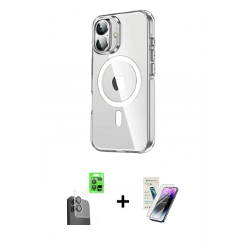 MARSİLYAN™- iPhone 16 Kılıf Nova Doku - Şeffaf Pasifik Cam Ekran Koruyucu + Raze Metal Kamera Lens - SH