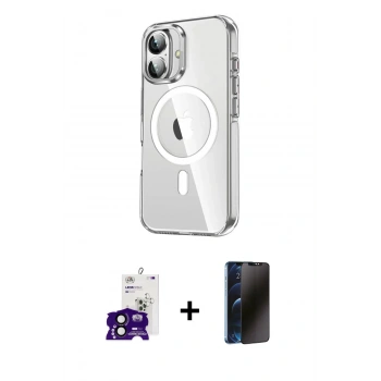 MARSİLYAN™- iPhone 16 Kılıf Nova Doku - Siyah 3D Antistatik Hayalet Cam Ekran Koruyucu + Bilvis Titan Kamera Lens - SH