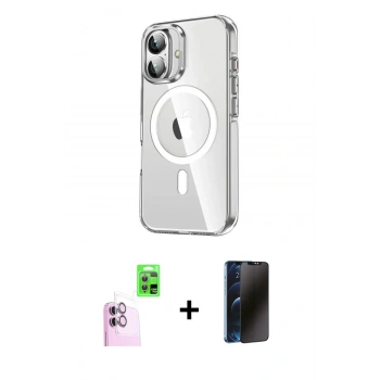 MARSİLYAN™- iPhone 16 Kılıf Nova Doku - Siyah 3D Antistatik Hayalet Cam Ekran Koruyucu + Raze Metal Kamera Lens - PE