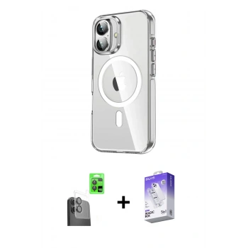 MARSİLYAN™- iPhone 16 Kılıf Nova Doku - Siyah Bilvis 5in1 3D Magic Cam Ekran Koruyucu + Raze Metal Kamera Lens - SH