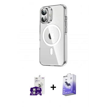 MARSİLYAN™- iPhone 16 Kılıf Nova Doku - Siyah Bilvis 5in1 5D Magic Hayalet Cam Ekran Koruyucu + Bilvis Titan Kamera Lens - GS