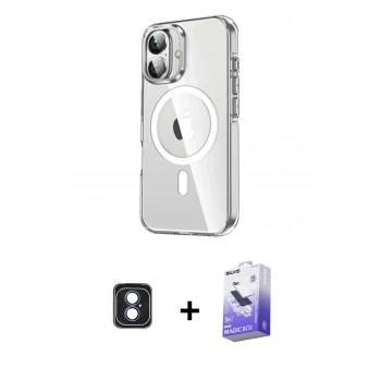 MARSİLYAN™- iPhone 16 Kılıf Nova Doku - Siyah Bilvis 5in1 5D Magic Hayalet Cam Ekran Koruyucu + PVD Metal Kamera Lens - MI