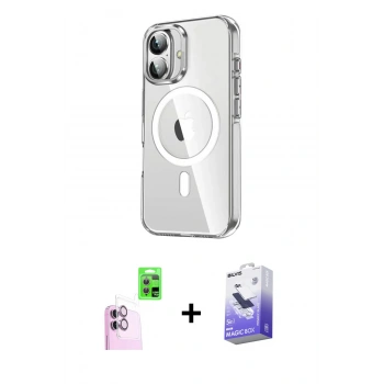 MARSİLYAN™- iPhone 16 Kılıf Nova Doku - Siyah Bilvis 5in1 5D Magic Hayalet Cam Ekran Koruyucu + Raze Metal Kamera Lens - PE