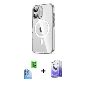 MARSİLYAN™- iPhone 16 Kılıf Nova Doku - Siyah Bilvis 5in1 5D Magic Hayalet Cam Ekran Koruyucu + Raze Metal Kamera Lens - LT