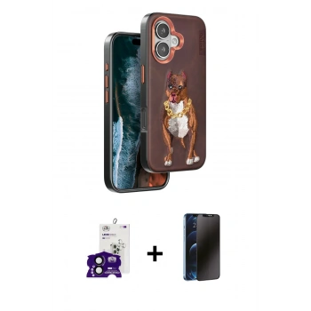 MARSİLYAN™- iPhone 16 Kılıf Nova Form Koleksiyonu - Siyah 3D Antistatik Hayalet Cam Ekran Koruyucu + Bilvis Titan Kamera Lens - SH