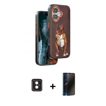 MARSİLYAN™- iPhone 16 Kılıf Nova Form Koleksiyonu - Siyah 3D Antistatik Hayalet Cam Ekran Koruyucu + PVD Metal Kamera Lens - PE
