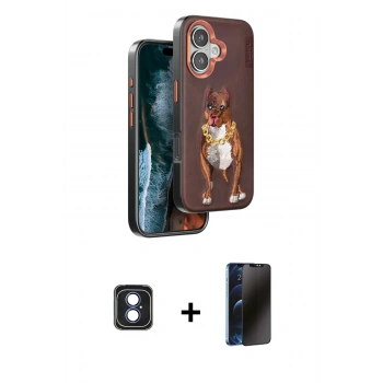 MARSİLYAN™- iPhone 16 Kılıf Nova Form Koleksiyonu - Siyah 3D Antistatik Hayalet Cam Ekran Koruyucu + PVD Metal Kamera Lens - MI