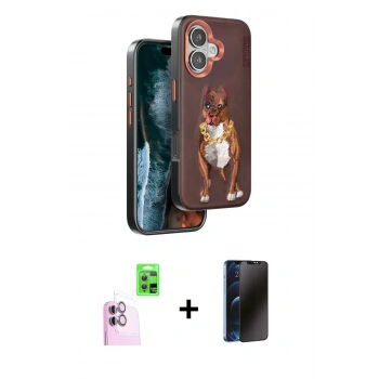 MARSİLYAN™- iPhone 16 Kılıf Nova Form Koleksiyonu - Siyah 3D Antistatik Hayalet Cam Ekran Koruyucu + Raze Metal Kamera Lens - PE