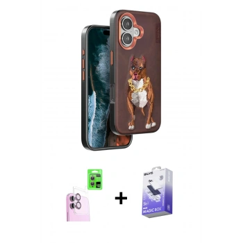 MARSİLYAN™- iPhone 16 Kılıf Nova Form Koleksiyonu - Siyah Bilvis 5in1 5D Magic Hayalet Cam Ekran Koruyucu + Raze Metal Kamera Lens - PE