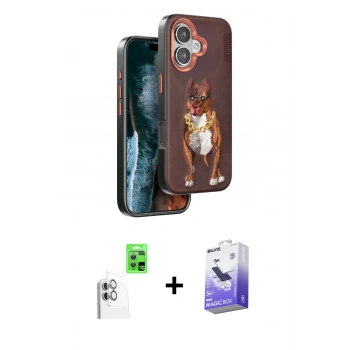MARSİLYAN™- iPhone 16 Kılıf Nova Form Koleksiyonu - Siyah Bilvis 5in1 5D Magic Hayalet Cam Ekran Koruyucu + Raze Metal Kamera Lens - BZ