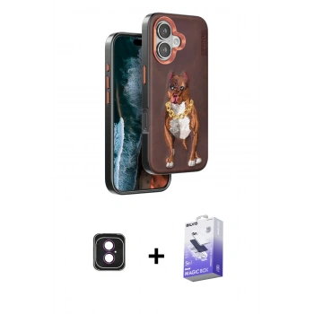MARSİLYAN™- iPhone 16 Kılıf Nova Form Koleksiyonu - Siyah Bilvis 5in1 5D Magic Hayalet Cam Ekran Koruyucu + PVD Metal Kamera Lens - PE
