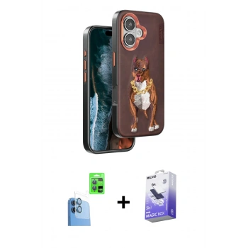 MARSİLYAN™- iPhone 16 Kılıf Nova Form Koleksiyonu - Siyah Bilvis 5in1 5D Magic Hayalet Cam Ekran Koruyucu + Raze Metal Kamera Lens - LT