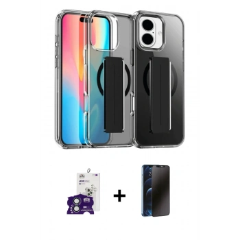 MARSİLYAN™- iPhone 16 Kılıf Nova Işık Koleksiyonu - Siyah 3D Antistatik Hayalet Cam Ekran Koruyucu + Bilvis Titan Kamera Lens - YL