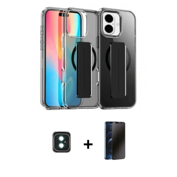 MARSİLYAN™- iPhone 16 Kılıf Nova Işık Koleksiyonu - Siyah 3D Antistatik Hayalet Cam Ekran Koruyucu + PVD Metal Kamera Lens - YL