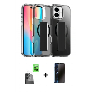 MARSİLYAN™- iPhone 16 Kılıf Nova Işık Koleksiyonu - Siyah 3D Antistatik Hayalet Cam Ekran Koruyucu + Raze Metal Kamera Lens - SH