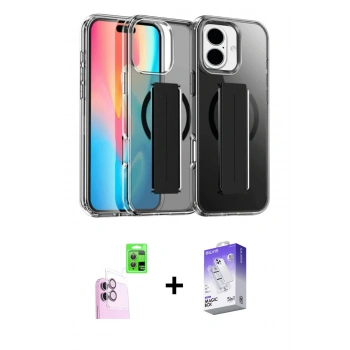 MARSİLYAN™- iPhone 16 Kılıf Nova Işık Koleksiyonu - Siyah Bilvis 5in1 3D Magic Cam Ekran Koruyucu + Raze Metal Kamera Lens - PE