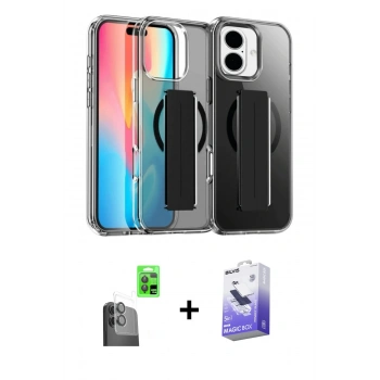 MARSİLYAN™- iPhone 16 Kılıf Nova Işık Koleksiyonu - Siyah Bilvis 5in1 5D Magic Hayalet Cam Ekran Koruyucu + Raze Metal Kamera Lens - SH