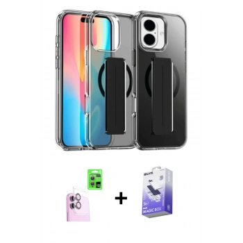 MARSİLYAN™- iPhone 16 Kılıf Nova Işık Koleksiyonu - Siyah Bilvis 5in1 5D Magic Hayalet Cam Ekran Koruyucu + Raze Metal Kamera Lens - PE