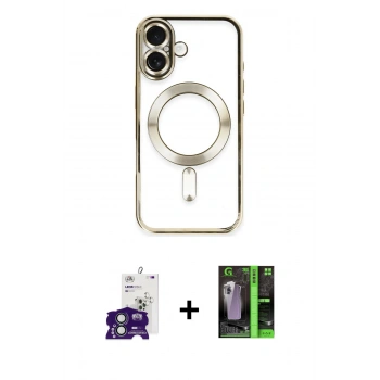 MARSİLYAN™- iPhone 16 Kılıf Nova Işık Özel Seri - Şeffaf 360 Full Body Arka Koruyucu + Bilvis Titan Kamera Lens - YL