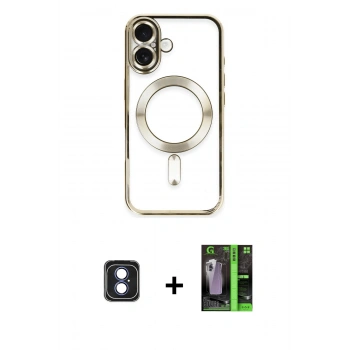 MARSİLYAN™- iPhone 16 Kılıf Nova Işık Özel Seri - Şeffaf 360 Full Body Arka Koruyucu + PVD Metal Kamera Lens - MI