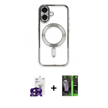 MARSİLYAN™- iPhone 16 Kılıf Nova Işık Özel Seri - Şeffaf 360 Full Body Arka Koruyucu + Bilvis Titan Kamera Lens - SH